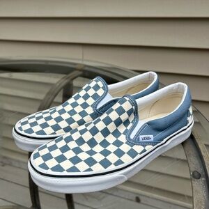 Vans Classic Blue and White Checkered Slip-Ons